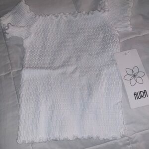 NEW-Aura Casual White Smocked Blouse